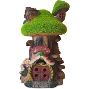 MEVRONISSHOP-Maison de F&eacute;es pour Jardin avec Lumi&egrave;re Solaire - Maison Arbre de F&eacute;es en R&eacute;sine - D&eacute;coration Ext&eacute;rieure Jardin, Patio, Terrasse - Accessoire Magique avec Lumi&egrave;re LED - Neuf