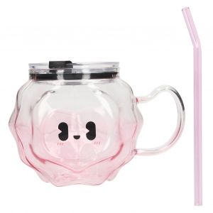 Hjlian Tasse A Lait 500 Ml, Images De Dessin Anime, Construction Robuste, Tasse A Cafe Avec Poignee En Paille En Verre, Pour La Maison, Le Bureau, L'ecole, Rose Toot - Neuf