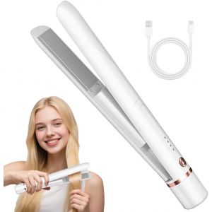 Kal-Mini Fer À Friser À Double Usage, Lisseur Cheveux, Fer À Lisser Sans Fil, Pour Tous Types De Cheveux, La Maison, Le Salon, Cheveux Bouclés, Raides, L'intérieur, L'extérieur(Blanc) - Neuf