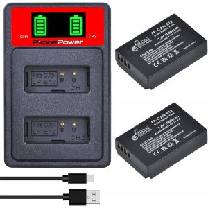 2pcs LP-E12 Batterie et LED Dual Chargeur pour Canon EOS M100,SX70 HS,Rebel SL1,EOS 100D,EOS M,EOS M2,EOS M10 EOS M50 M50 Mark II Appareil Photo Numérique - Neuf