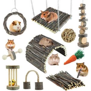 Hamster Toys, Rat, Chinchilla, Hamster Chew Toys, Apple Wood Cage Accessories, Ladder, Bell, Roller For Gerbil, Guinea Pig And Other Small Animals - Neuf