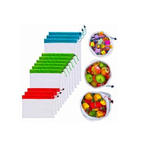 Sacs &Agrave; Provisions R&eacute;utilisables En Filet - Lot De 12 Pour Faire Les Courses Et Ranger Ses Aliments - 3 Couleurs - Neuf