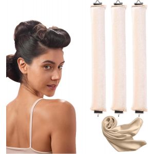 KAL-Pièces Rouleau À Cheveux Sans Chaleur, Heatless Hair Curlers, Boudin Cheveux Boucle Sans Chaleur Coiffure Bricolage, Boucleur Sans Chaleur, Bigoudis Cheveux Long Avec Crochet (Beige) - Neuf