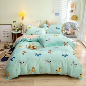 Parure De Lit Avec 1 Housse De Couette En Coton, 1 Drap Et 2 Taies D'oreiller, 220 X 240 Cm, 230 X 245 Cm, 48 X 72 Cm (Happy Zebra), Parure De Draps Quatre Pièces - Neuf