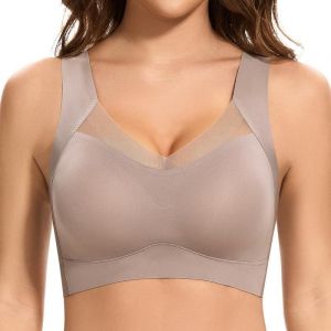 Soutien-Gorge De Sport Sans Fil Pour Femme - Soutien Confortable - Sans Armatures - Pour Grandes Poitrines - Soutien-Gorge Rembourré Sans Couture En Maille Douce, Café, Xl - Neuf