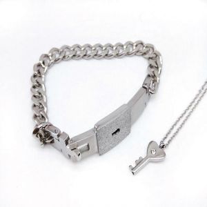 Couple Titane Acier Serrure Bracelet Bracelet & Clé Pendentif Collier Amour Ensembles Cadeau 517f - Neuf
