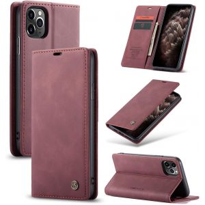 Maa-Coque Iphone 11 Pro Max Housse Antichoc En Cuir Pu Premium Fentes Cartes Etui Pochette De Portefeuille Avec Fonction Support Case À Rabat Pour Iphone 11 Pro Max - Vin Rouge - Neuf