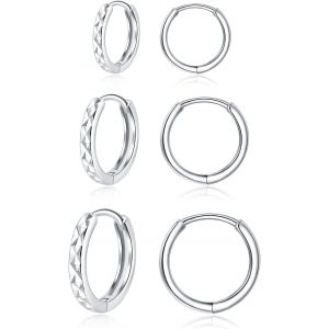 Kalhx-3 Paires Petites Cr&eacute;oles Femme Boucles D'oreilles Argent Fin 925 Ensemble De Creole Anneau Pour Femme Fille Cr&eacute;ole Unisexe Piercing D'oreille Cartilage Huggies Set,Diam&egrave;tre 10,12,14mm - Neuf