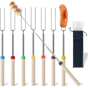 8 Pcs Brochettes pour Barbecue Aciers Inoxydables,Extensible Pic a Brochette,Longueur Maximale 81 cm, Brochette de Guimauve,pour BBQ,Camping,Feux de Joie - Neuf