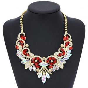 Femmes R&eacute;tro &Eacute;lectrolytique Alliage Strass Fleur Pendentif Collier Cha&icirc;ne Bijoux Cadeau (Rouge) - Neuf