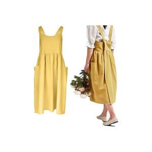 Tablier Crois&eacute; En Coton Et Lin Avec Poches Pour Femme - Lavable En Machine, Confortable Et R&eacute;sistant - Neuf