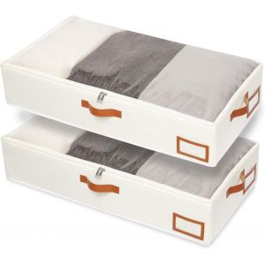 MEVRONISSHOP-2 Pcs Bacs de Rangement Sous Le Lit, Sac &agrave; V&ecirc;tements Pliable, Fen&ecirc;tre Transparent et Fermeture &eacute;clair, pour la Literie, 60x30x15cm, Beige, SNH001BES-2 - Neuf