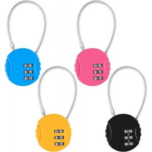4 PCS Cadenas Code,Cadenas Code à 3 Chiffres (4 Couleur),Cadenas Valise Avion,Cadenas Câble à Code pour Vélo, Sac de Voyage,Casier ou Sac à Dos - Neuf