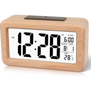 Réveil numérique en Bois à réglage Facile avec température, Réveil Digital, Date, rétro-éclairage, répétition, pour Chambre à Coucher, Chevet, Maison, Bureau, Non Ticking - Neuf
