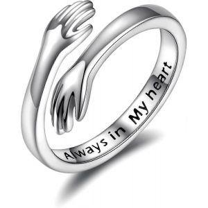 Anneaux De Câlin En Argent Sterling 925 Pour Les Femmes Je T'aime Pour Toujours Câlin Bague Bande Réglable Bijoux Cadeau Pour Adolescentes Couples Câlin Anneaux De Main Argent Plat - Neuf