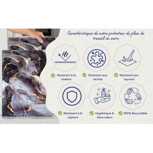 Planche &Agrave; D&eacute;couper 50&times;40 Cm En Verre Tremp&eacute; U2013 Plaque En Verre Pour Cuisine, Durable, R&eacute;sistante Aux Rayures Et &Agrave; La Chaleur U2013 Protection De Plan De Travail U2013 Gris Et Or - Neuf