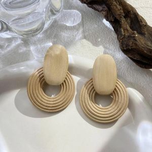 A993960e-002 - Boucles D'oreilles Géométriques Vintage En Bois Pour Femmes,Faites À La Main,Couleur Marron,En Forme De Feuille,Cercle Rond,Bijoux 2022 - Neuf
