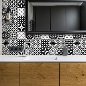 Mosaïque stickers - Ciment, tuile autocollants - Mosaïque de carreaux de mur pour cuisines et salles de bain - ciment Adhésif mural, carrelage azulejos 15 x 15 cm - 30 pièces - Neuf