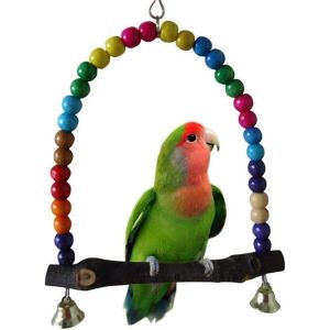 Balançoire En Bois Multicolore Vibrante Pour Perruches ¿ 5,5"" X 5,6"" Jouet De Jeu Amusant Et Sûr - Neuf