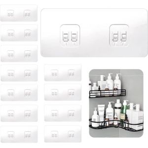 Lot De 12 Crochets Adhésifs De Rechange Pour Chariot De Douche, Crochets Adhésifs Pour Chariot De Douche D'Angle Pour Étagère D'Angle De Chariot De Douche De Salle De Bain (Double Crochet) - Neuf