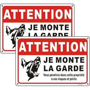 Mevronisshop-Panneau Attention Au Chien Aluminium Réfléchissant 300×200 Mm, Panneau Je Monte La Garde Métallique Résistant Aux Intempéries, Imperméable Et Résistant Aux Uv, 2pc - Neuf