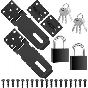 CHENG-2 Pi&egrave;cesMoraillon de Cadenas avec Cadenas, Moraillon de Loquet Porte en Acier Inox, 90 Degr&eacute;s Moraillon &agrave; Angle Droit pour Verrouillage de Porte, Jardin, Chambre, Salle de Bain - Neuf