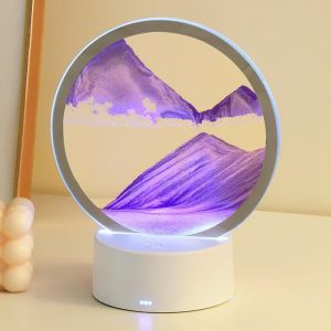KALANKA-Mobile Sand Painting Lampe De Table Mobile Sand Painting Nightlight Dynamique 3d Sand Painting Lampe De Table Ronde Double Face Mobile Sand Scene Rotation Desktop Decor (Violet) - Neuf