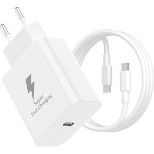 JGD-Chargeur 25 W type C charge rapide pour Samsung Galaxy A56 A55 A54 5g A53 A55 A34 A33 S25 S24 S23 S22 S21 S20 M53 M54 M34 M33 M34 Note20 Note10 A71 A. 70 A52 A52S A51 A40, etc., avec c&acirc;ble 2M - Neuf