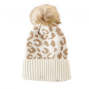 Bonnet Tricoté À Bord Côtelé Pour Protection Des Oreilles, Bonnet Tricoté En Peluche, Imprimé Léopard, Pour Le Cyclisme, Automne Et Hiver-Beige - Neuf