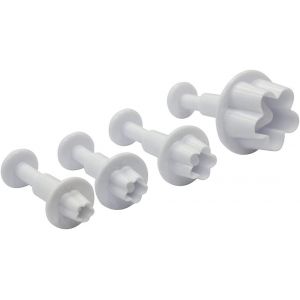 Eryi-43074 Set De 4 Emporte-Pièces Fleur Avec Poussoir, Emporte-Pièces Pâte À Sucre, Emporte-Pièce, Plastique, Blanc, 25 Mm - Neuf