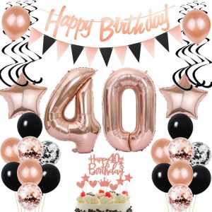 Ballons 40 Ans Anniversaire Femme Décoration Noir Or Rose Topper Gâteau 40 Ans Anniversaire Décoration Gâteau 40 Ans Anniversaire Femme 40 Ans Ballon Guirlande 40 Anniversaire Femme Décoration - Neuf