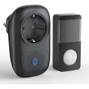 TRAHOO-Sonnette sans Fil Exterieur Etanche, 150M Sonnette de Porte IP55 Étanche Carillon Electronique, 58 Mélodies au 4 Niveaux Volumes, Prend en Charge Les Prises de EUR Courant Externes, Noir - Neuf