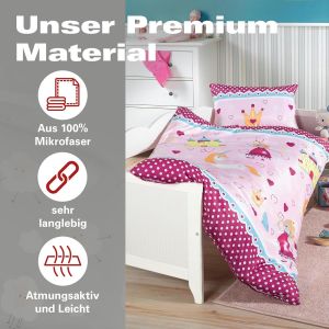 Tzf-Parure De Lit Pour Bébé Et Fille - 100 X 135 Cm + 40 X 60 Cm - 100 % Microfibre De Polyester - Fermeture Éclair - Princesse - Licorne - C?urs - Rose - Neuf