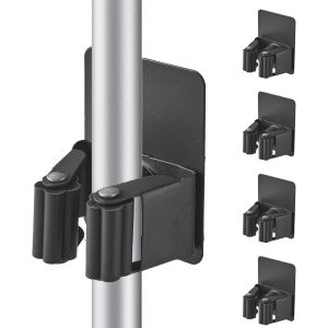PATB-Accroche Balai Mural, 4 Pièces Porte Balais Mural, Support Balais Mural en Acier Inoxydable Auto Sans Percage pour Cuisine, Salle de Bain, Placard, Jardin, Garage (Gris Foncé) - Neuf