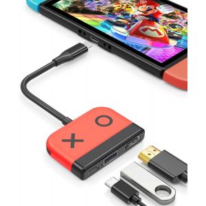 ERYI-Usb Type C Vers Hdmi Adaptateur Pour Switch 3 In 1 Usb-C Hub Avec Usb 3.0 Pd Charge 4K Hdmi Converter Pour Switch/Switch Oled, Macbook Pro Samsung S22 Huawei Mate 60 (Rouge) - Neuf