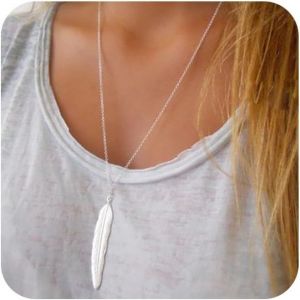 Kal-Collier Plume Argent Boho Long Collier Argent Y Goutte Collier Pendentif Feuille Vintage Bijoux Pour Femmes Et Filles Cadeaux - Neuf