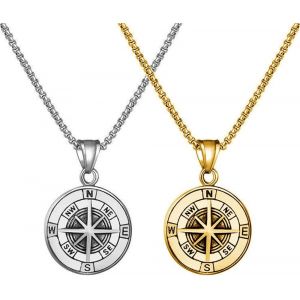 Kal-2 Pièces Boussole Collier Navigator Collier Gothique Punk Bike Rock Hip Hop Pendentif Collier Hommes Et Femmes - Or Et Argent - Neuf