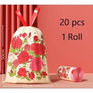 Sac Poubelle &Eacute;pais Avec Parfum De Rose,Impression De Processeur De R&eacute;sidus Alimentaires,Accessoire De Cuisine Jetable Portable Pour La Maison.20Pcs 1Roll.45X50Cm - Neuf