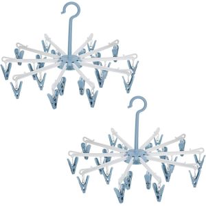 JEXNOVASHOP-2 Pi&egrave;ces &Eacute;tendoir Chaussettes, Sechoir Chaussette avec 20 Clips, Sechoir a Linge Pliable, Pieuvre Linge Pivotante &agrave; 360 Degr&eacute;s, Etendoir sous Vetement et Chaussettes pour Serviette (Bleu) - Neuf