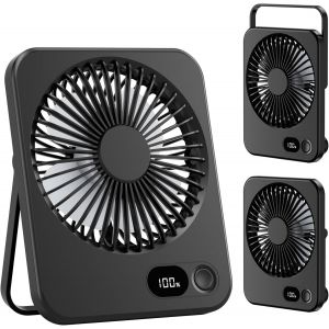 Ventilateur de Bureau, Mini Ventilateur Portable avec Batterie Rechargeable de 3600 mAh Silencieux 5 Vitesses 180° Inclinable Petit Ventilateur Maison/Bureau/Voyage/Extérieur noir - Neuf