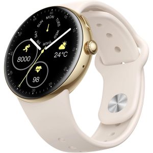 Montre Connectée Femme, 43mm Amoled Écran Toujours Allumé, Bluetooth Appels & Ia, 2 Bracelet Démontage Rapide, Smartwatch Avec 120+ Sports Intégrés, Fréquence Cardiaque/Sommeil, Champagne Or - Neuf