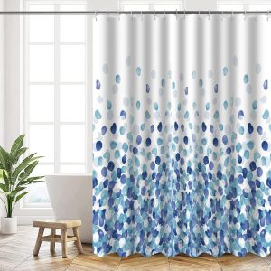 Rideau de douche, 180 x 200 cm, lavable en machine, en polyester, avec ourlet lesté et 12 crochets, motif bulles bleues - Neuf
