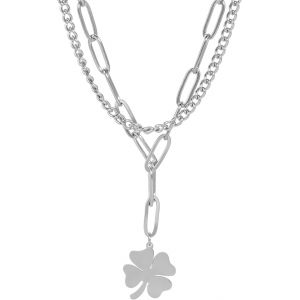 Kal-Collier Trèfle Pour Femme En Acier Inoxydable Quatre Feuilles Trèfle Collier Dainty Chanceux Trèfle Pendentif Collier À La Mode Mignon Femmes Bijoux Cadeau - Neuf