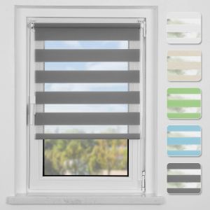 Store Enrouleur Jour Nuit Sans Per&ccedil;age, Stores Z&eacute;br&eacute;s Translucide &Agrave; Double Tissu R&eacute;glable, Facile &Agrave; Installer Avec Clips Pour Fen&ecirc;tre Ou Porte, Anthracite, 105l X 120l Cm - Neuf