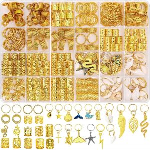 Lot De 314 Bijoux De Cheveux Pour Femme - Bijoux Pour Dreadlocks En Aluminium Dor&eacute; Pour Tresses, Accessoires De D&eacute;coration De Cheveux Avec Anneau Pour Tresses - Neuf
