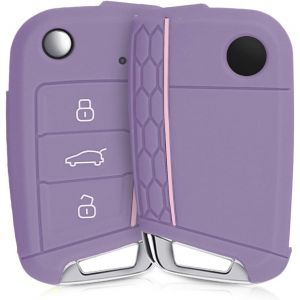 Car Key Case Compatible With Vw Golf 7 Mk7 3-Button Car Key Accessory-Protective Soft Silicone Case-Pastel Lilac-Light Pink - Neuf