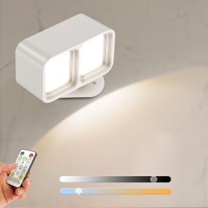 Applique Murale Interieur Led,Lampe Murale Avec T&eacute;l&eacute;commande &Agrave; Gradation Et Batterie Rechargeable Lampe De Chevet Chambre Sans Fil 360&deg; Liseuse Lampe Pour Salon,Chambre,Escalier(Blanc) - Neuf