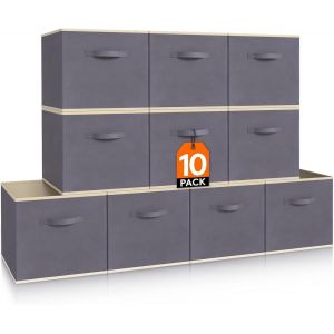Mevronisshop-Lot De 10 Cube De Rangement Tissu, Boite Rangement Pliables, Caisse Bac De Rangement Avec Poign&eacute;es, Panier Et Bo&icirc;tes De Rangement Pour Vetements, Jouets, 26,5 X 26,5 X 28 Cm, Gris - Neuf