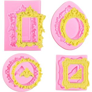 Lot De 4 Moules En Silicone Pour Cadres Photo,Cadres Photo,Fondant,Style Baroque,Mini Moule Vintage Pour Décoration De Cupcakes,Chocolat,Bonbons,Argile Polymère - Neuf