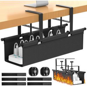 C&acirc;bles Management de 37cm, Range C&acirc;bles Bureau sans Per&ccedil;age, Cache C&acirc;bles &agrave; Pince R&eacute;glable, Boite Rangement C&acirc;bles pour Table Debout, Passe C&acirc;bles pour Bureau ou Maison, Noir - Neuf
